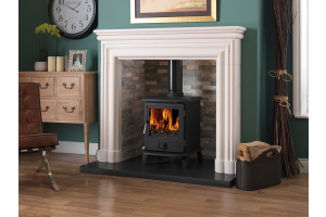 Puma Multi-fuel Stove with flames in fireplace