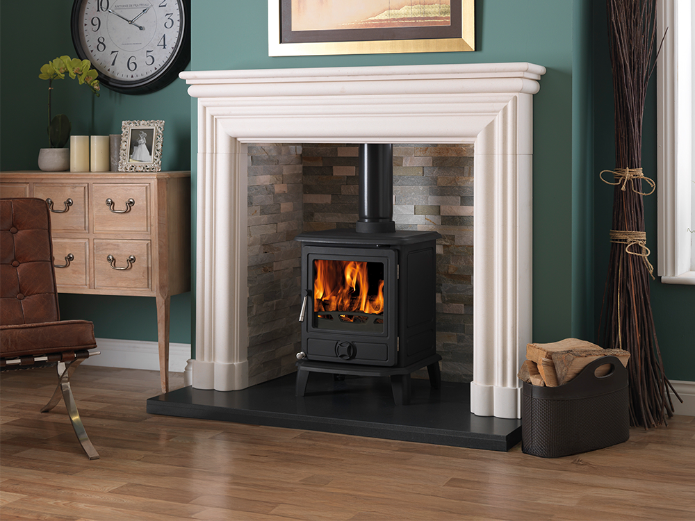 Puma Multi-fuel Stove with flames in fireplace
